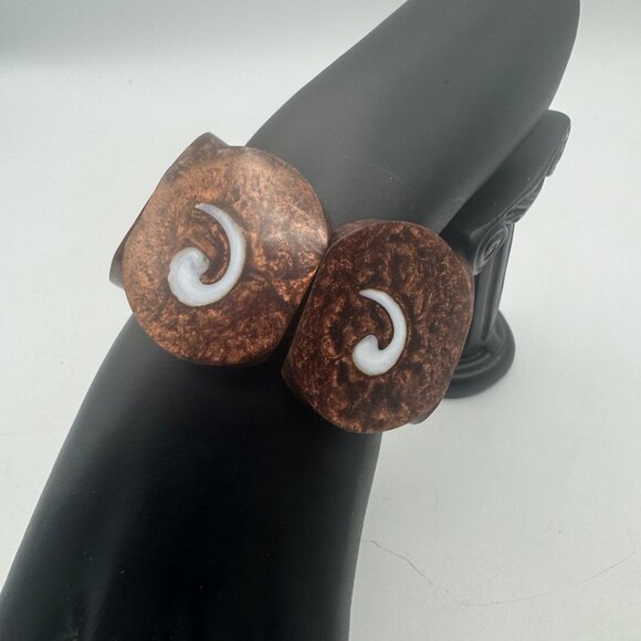 Stretch Bracelet Brown White Geometric Acrylic Panels Unique Ethnic Accents - Picture 1 of 4